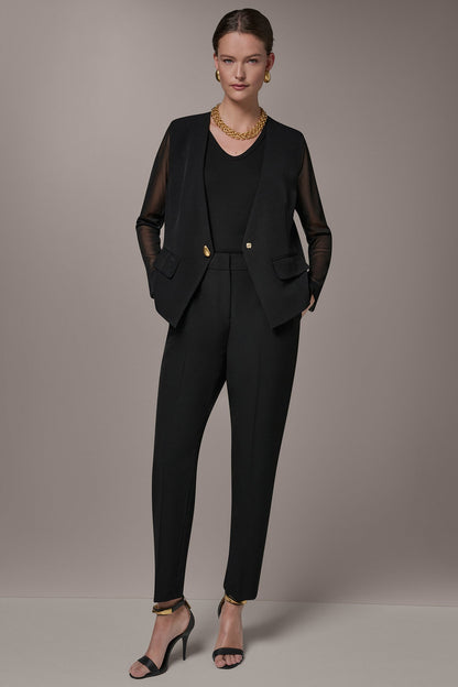 CHIFFON PANELED ONE BUTTON JACKET - Black