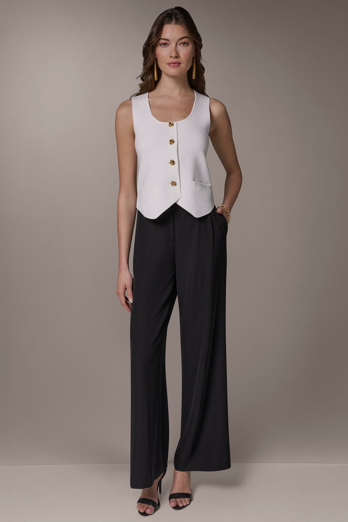 CROPPED SWEATER SUIT VEST - Cream