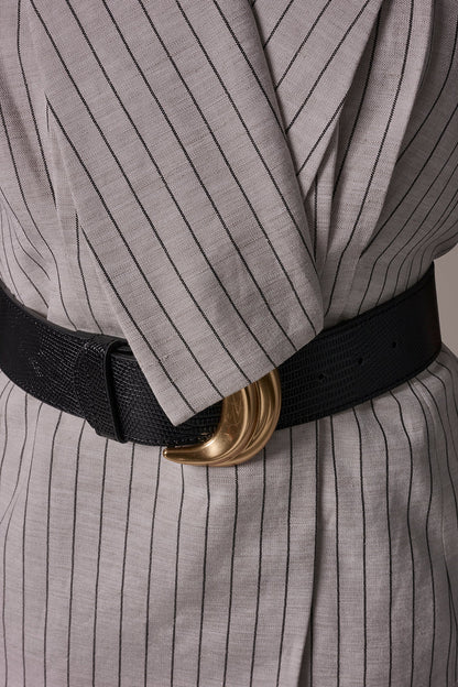 LINEN-BLEND PINSTRIPED SUIT VEST - Flax/Black