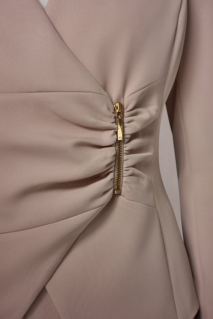 CROPPED WRAP ZIP BLAZER - Snow Petal