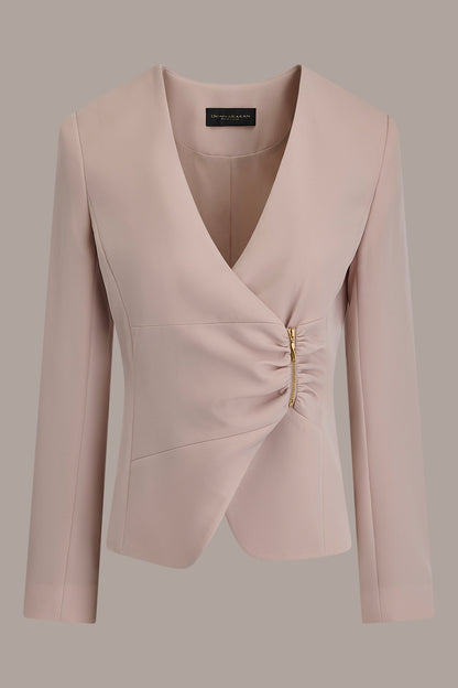 CROPPED WRAP ZIP BLAZER - Snow Petal