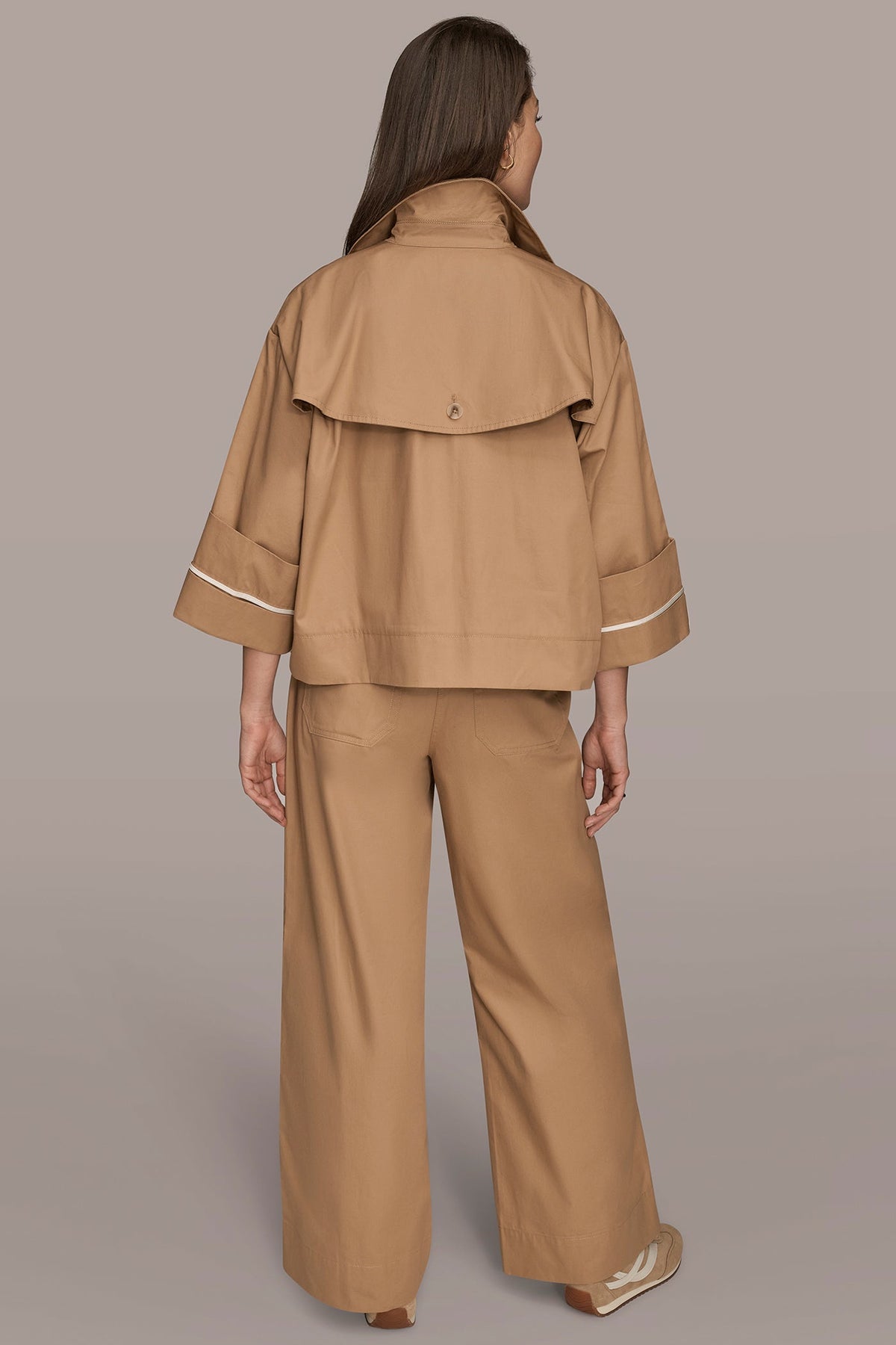 3/4-SLEEVE COTTON GABARDINE SWING JACKET - FAWN