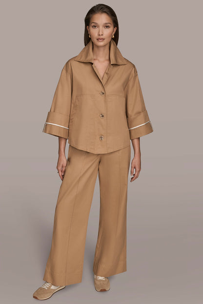 3/4-SLEEVE COTTON GABARDINE SWING JACKET - FAWN