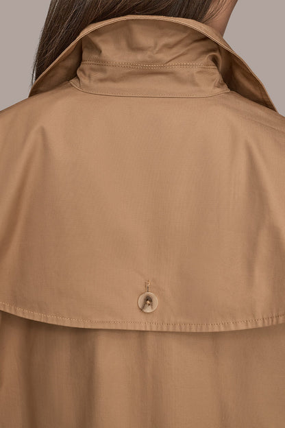 3/4-SLEEVE COTTON GABARDINE SWING JACKET - FAWN
