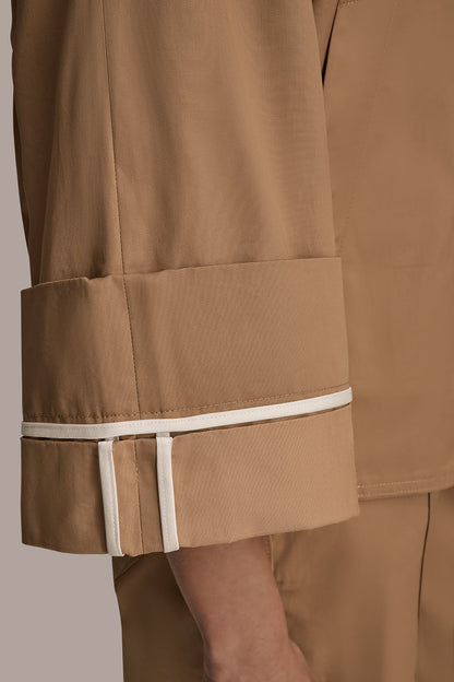 3/4-SLEEVE COTTON GABARDINE SWING JACKET - FAWN