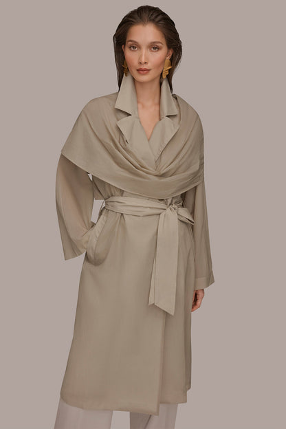 DRAPED DOUBLE-BREASTED TRENCH COAT - Tuscan Grey