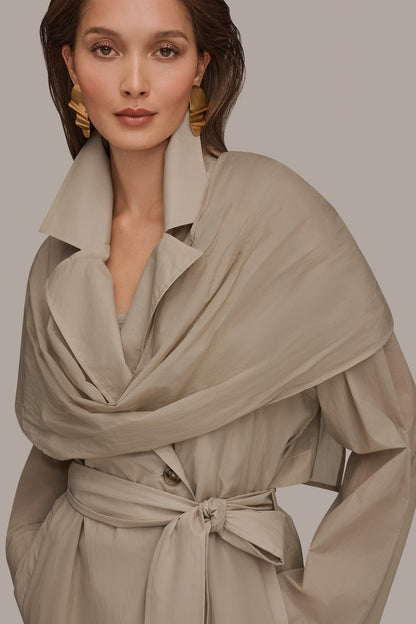 DRAPED DOUBLE-BREASTED TRENCH COAT - Tuscan Grey