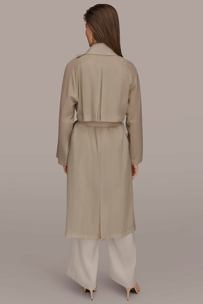 DRAPED DOUBLE-BREASTED TRENCH COAT - Tuscan Grey