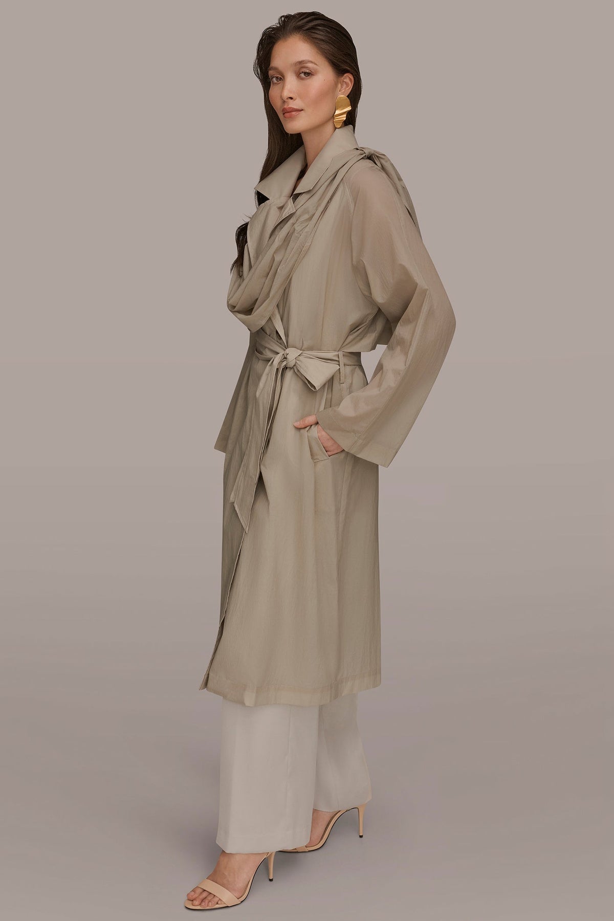 DRAPED DOUBLE-BREASTED TRENCH COAT - Tuscan Grey