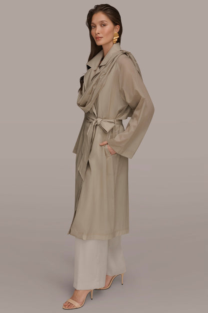 DRAPED DOUBLE-BREASTED TRENCH COAT - Tuscan Grey