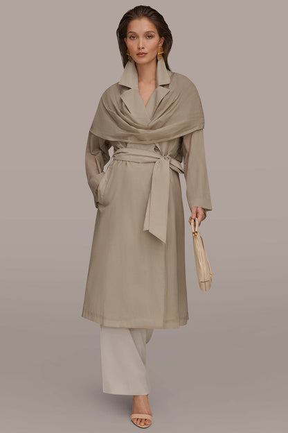 DRAPED DOUBLE-BREASTED TRENCH COAT - Tuscan Grey