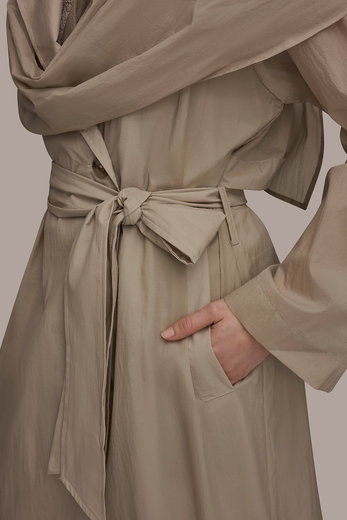 DRAPED DOUBLE-BREASTED TRENCH COAT - Tuscan Grey