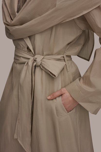 DRAPED DOUBLE-BREASTED TRENCH COAT - Tuscan Grey