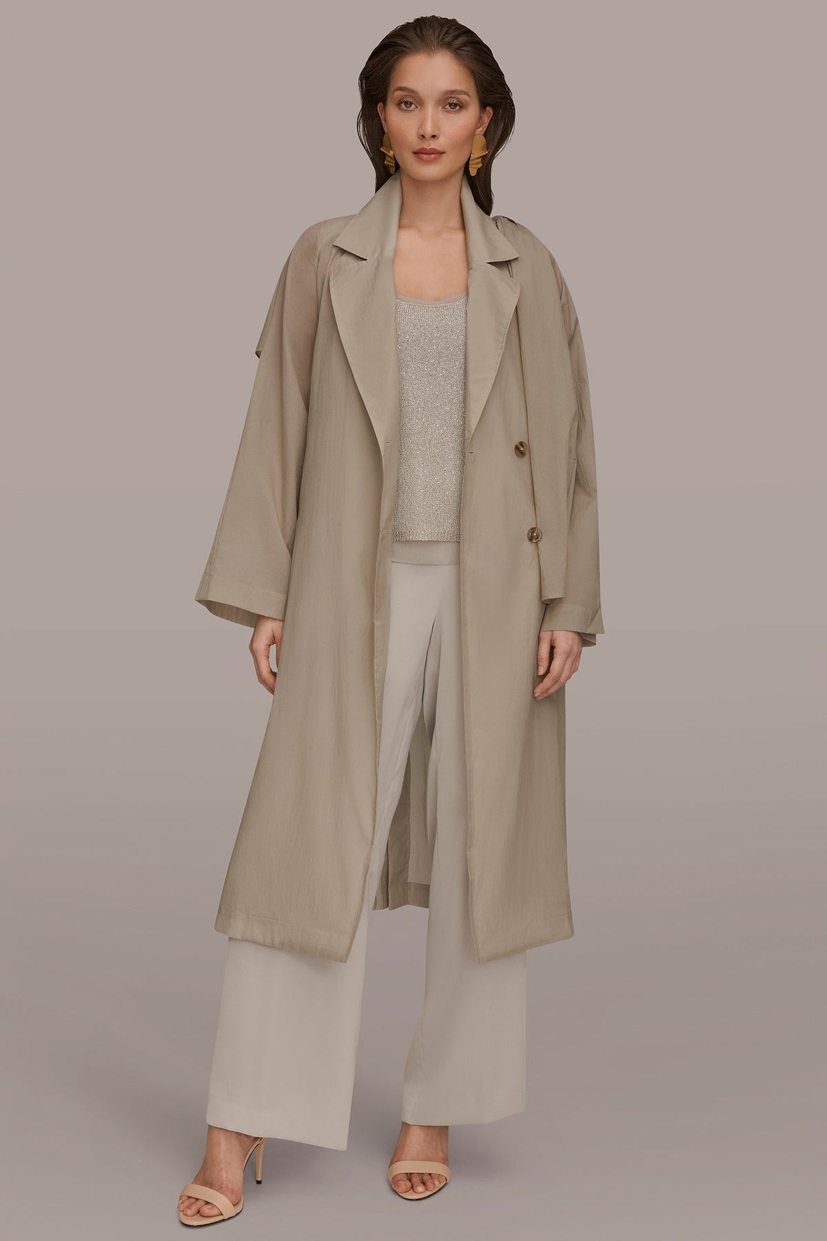 DRAPED DOUBLE-BREASTED TRENCH COAT - Tuscan Grey