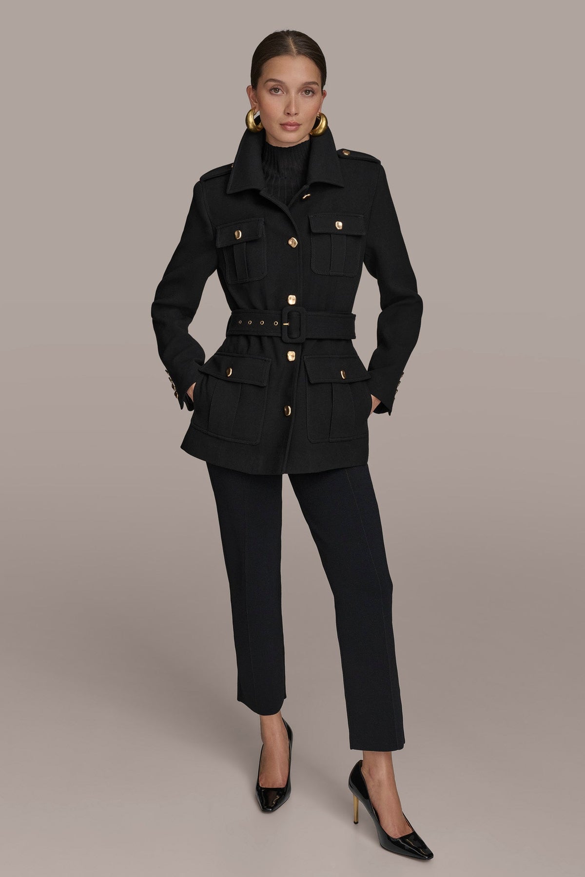 BELTED MILITARY BLAZER - Black