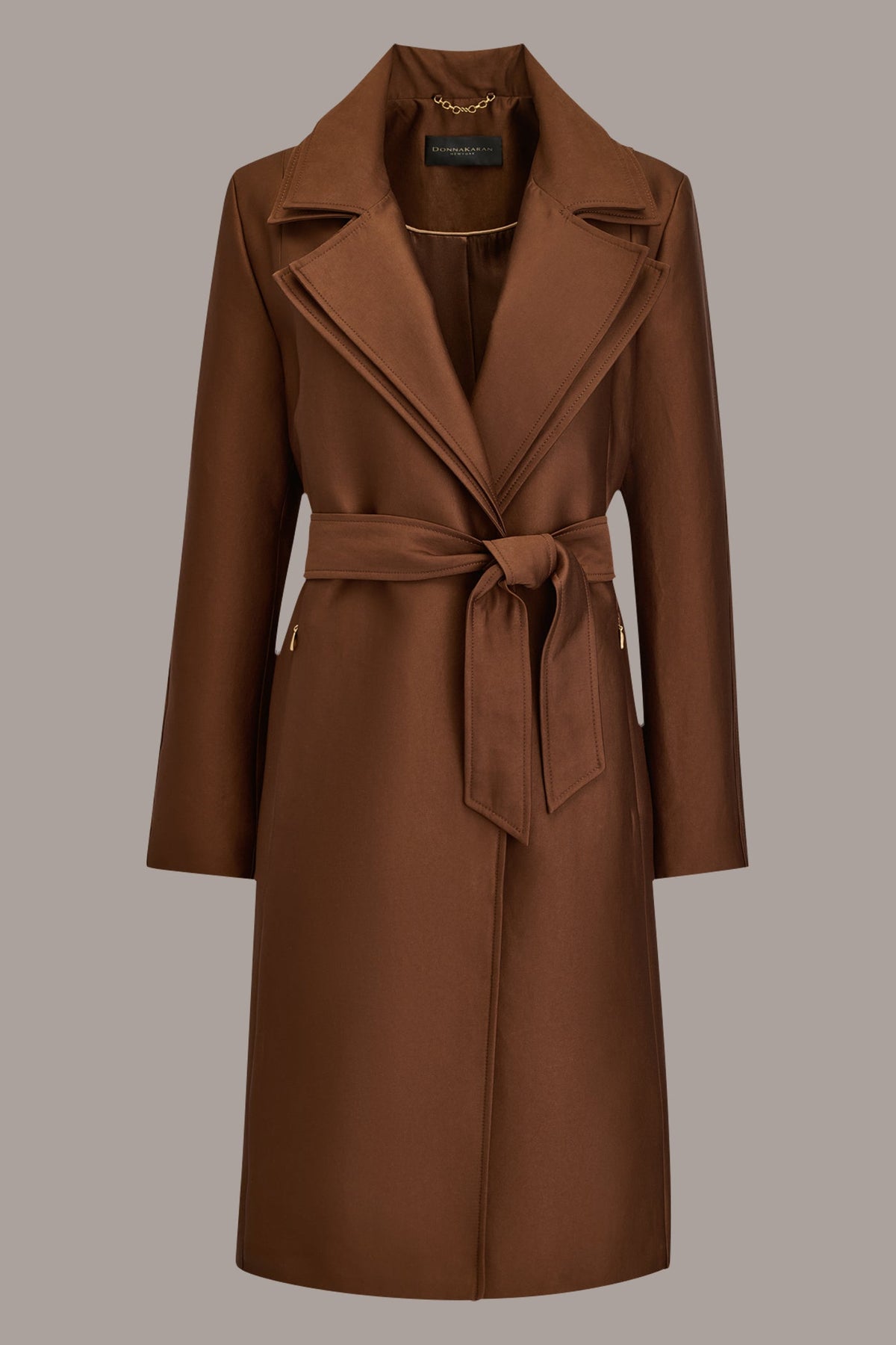 DOUBLE COLLAR SATIN TRENCH COAT - TOBACCO