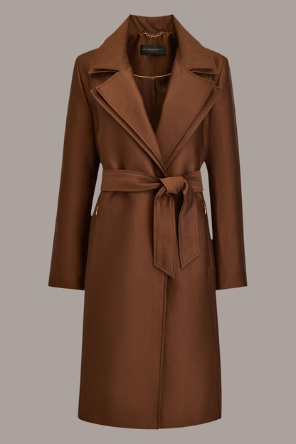 DOUBLE COLLAR SATIN TRENCH COAT - TOBACCO