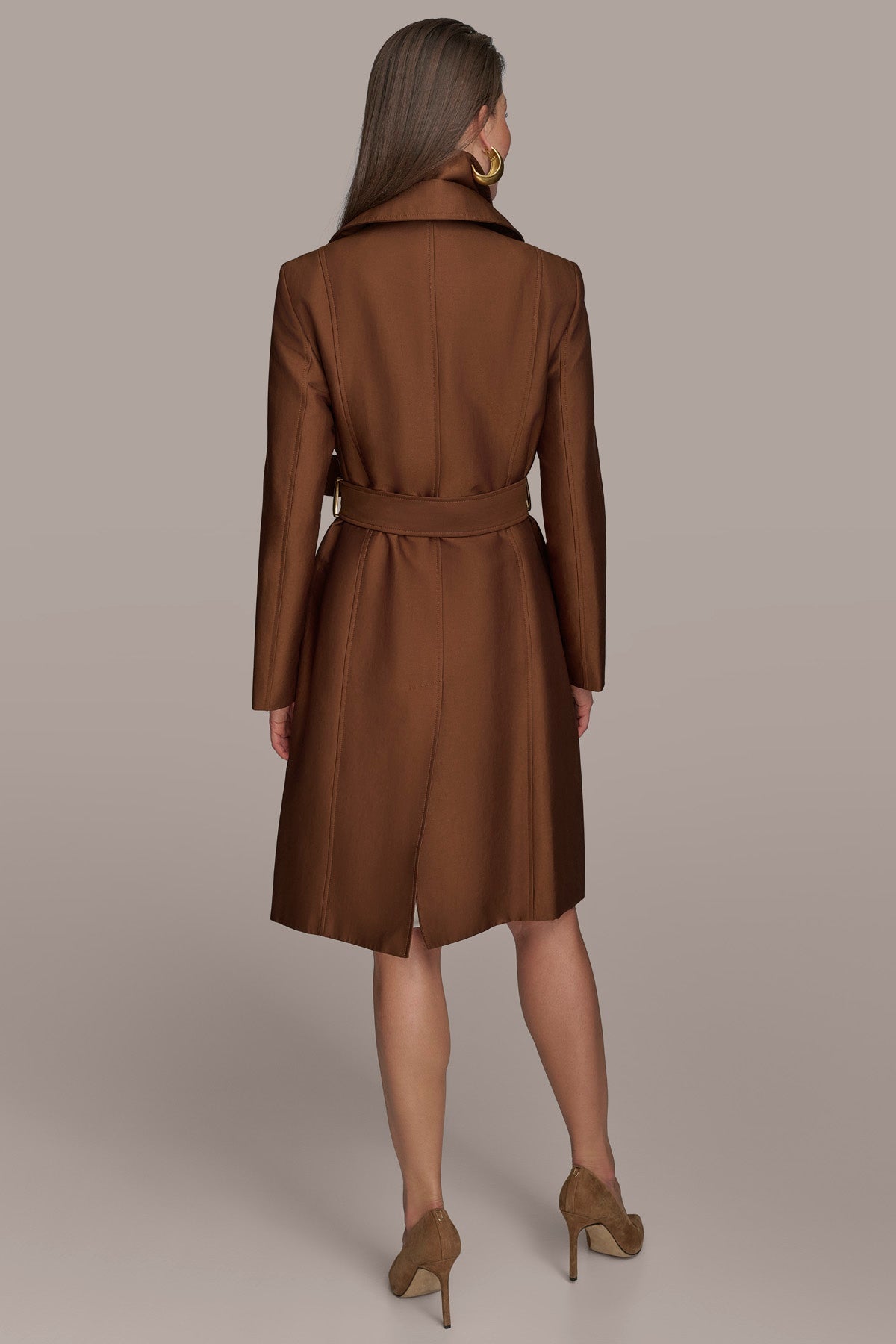 DOUBLE COLLAR SATIN TRENCH COAT - TOBACCO