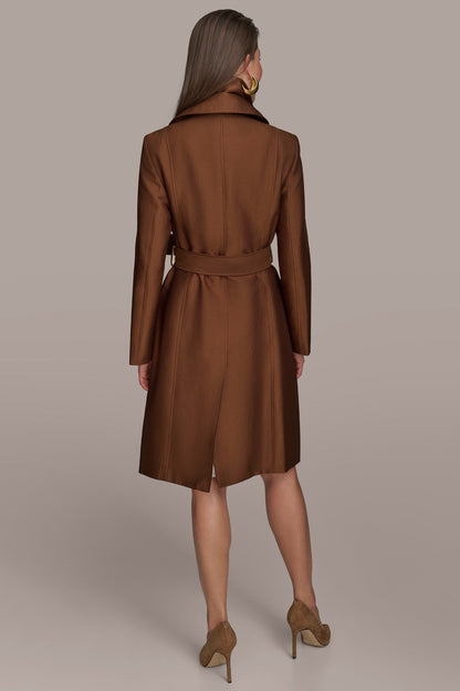 DOUBLE COLLAR SATIN TRENCH COAT - TOBACCO