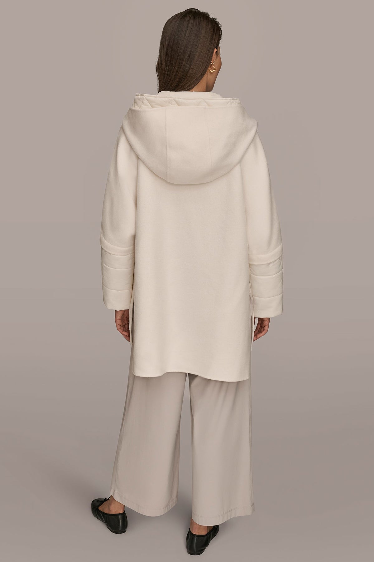 HOODED WOOL-BLEND CAPE COAT - CREAM