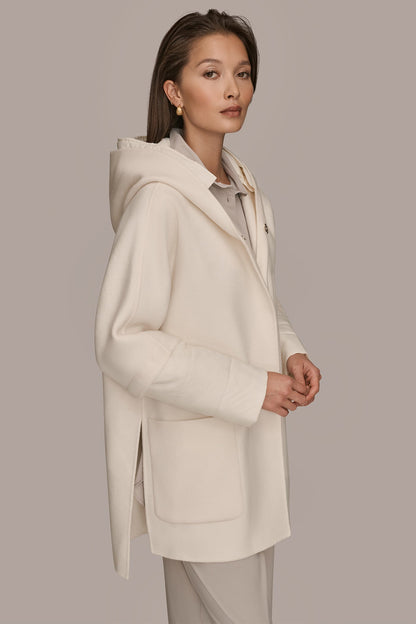 HOODED WOOL-BLEND CAPE COAT - CREAM