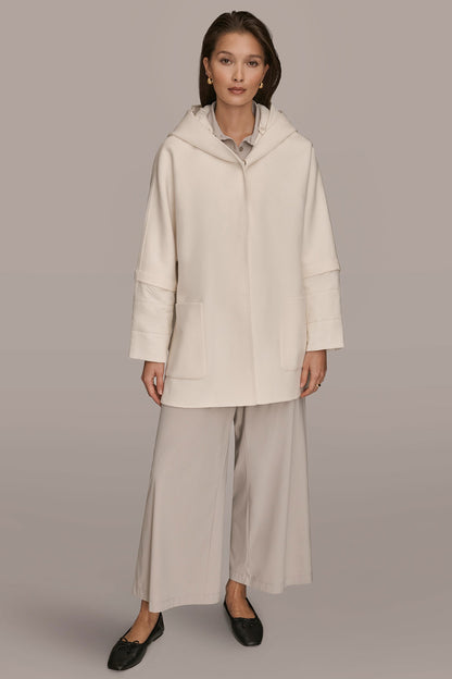 HOODED WOOL-BLEND CAPE COAT - CREAM