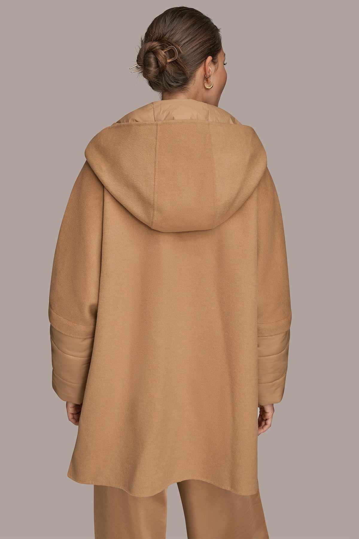 HOODED WOOL-BLEND CAPE COAT - FAWN