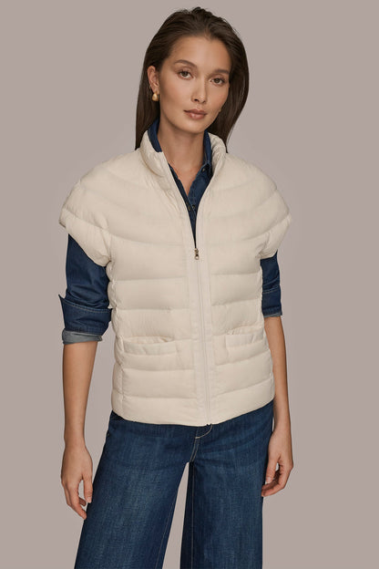 CAP SLEEVE PUFFER VEST - CREAM