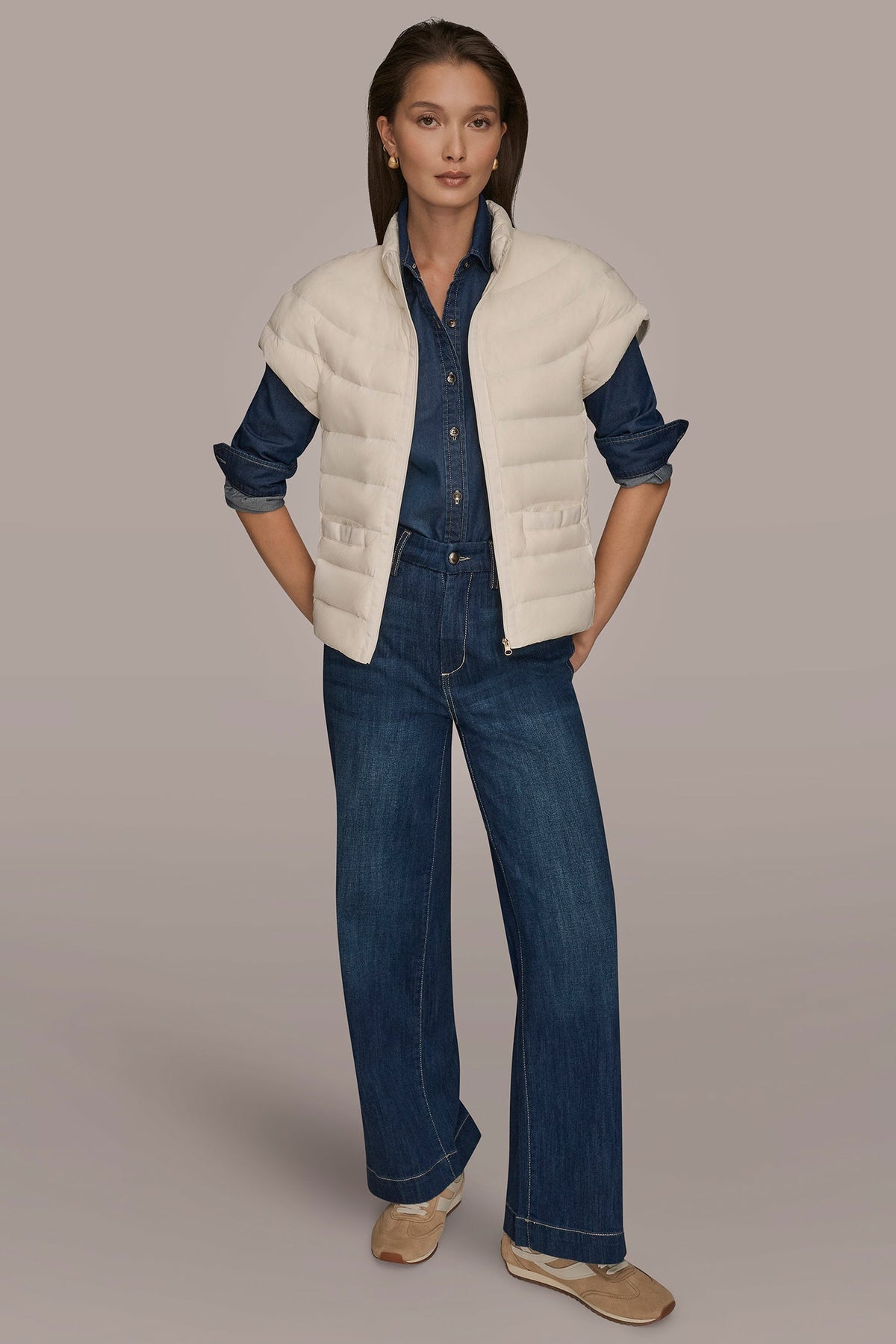 CAP SLEEVE PUFFER VEST - CREAM