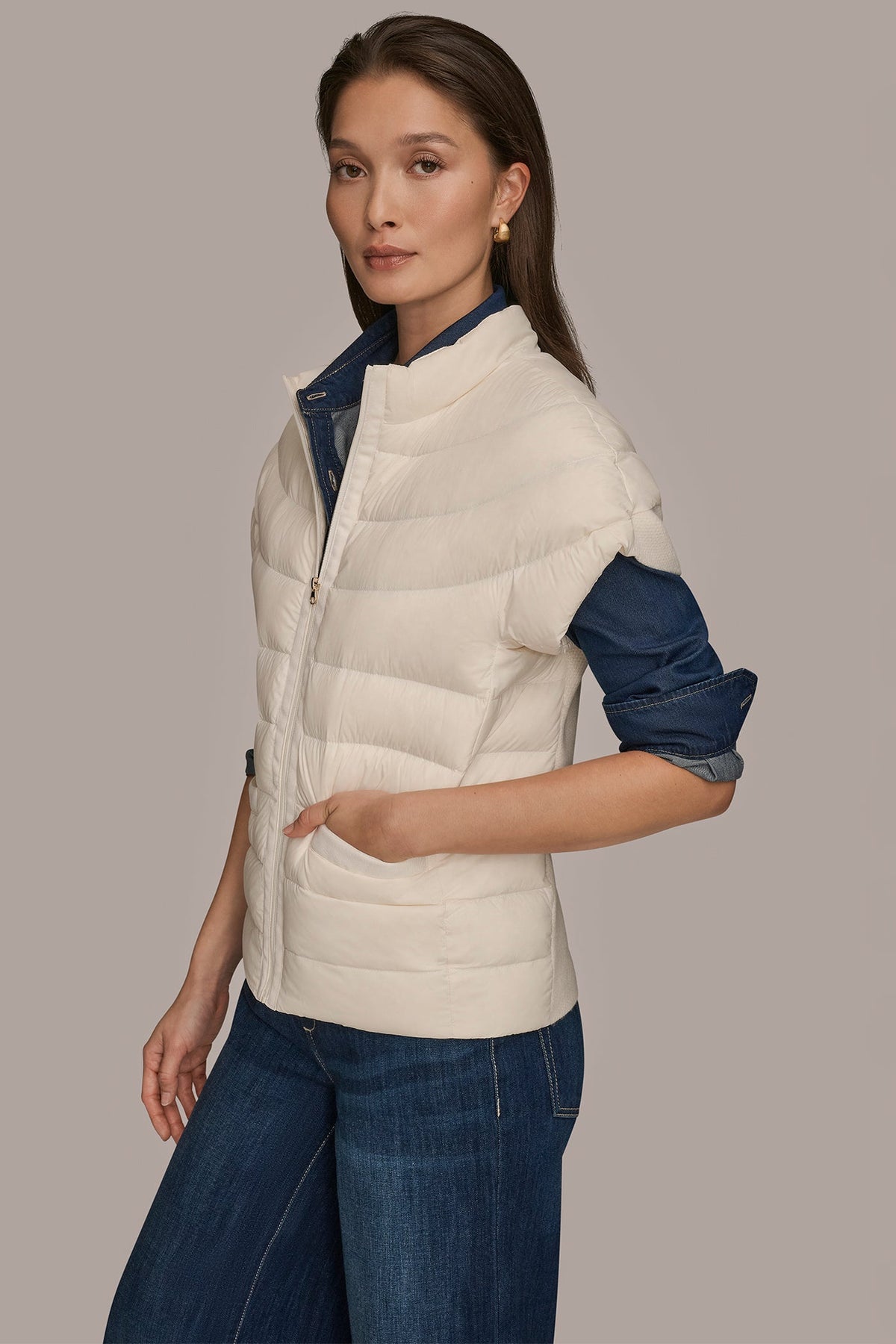 CAP SLEEVE PUFFER VEST - CREAM