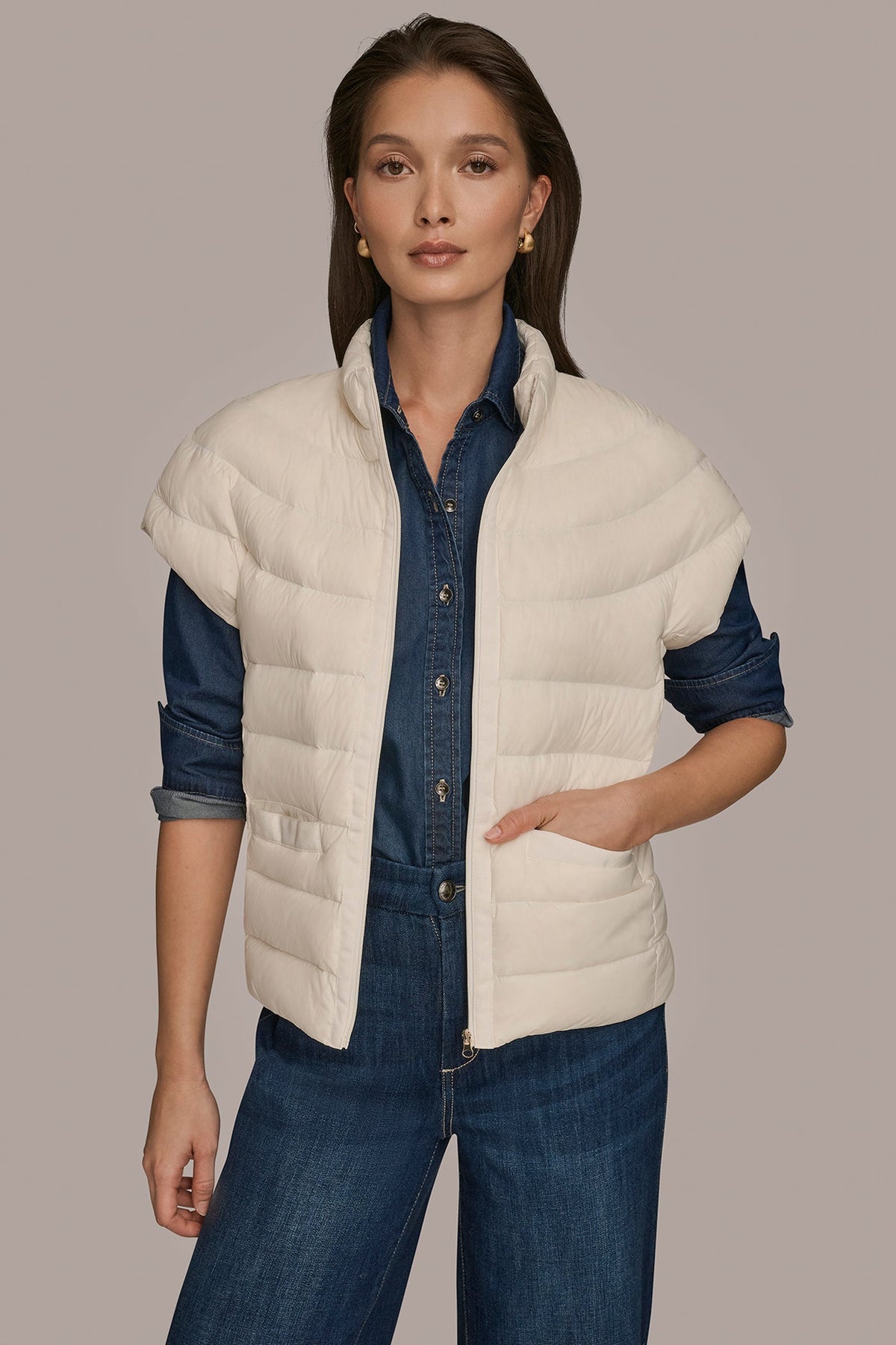 CAP SLEEVE PUFFER VEST - CREAM