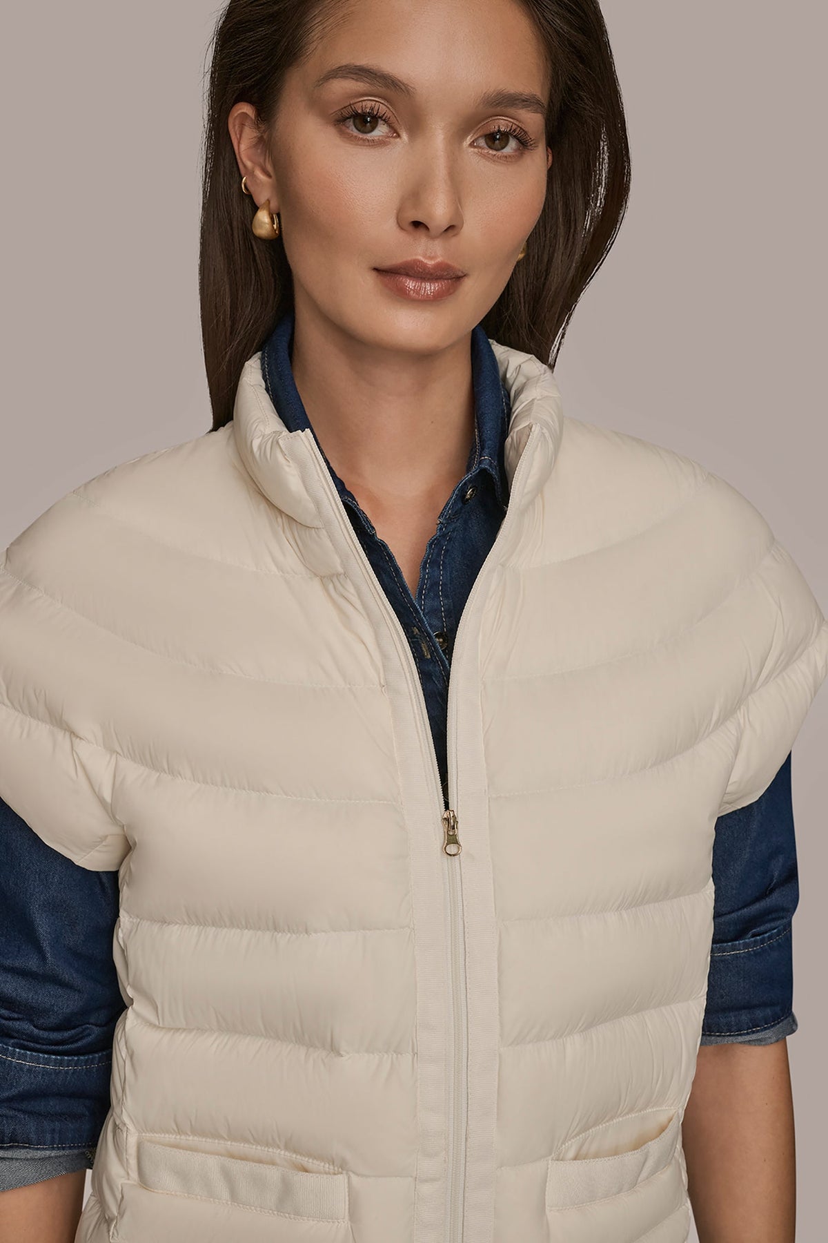 CAP SLEEVE PUFFER VEST - CREAM
