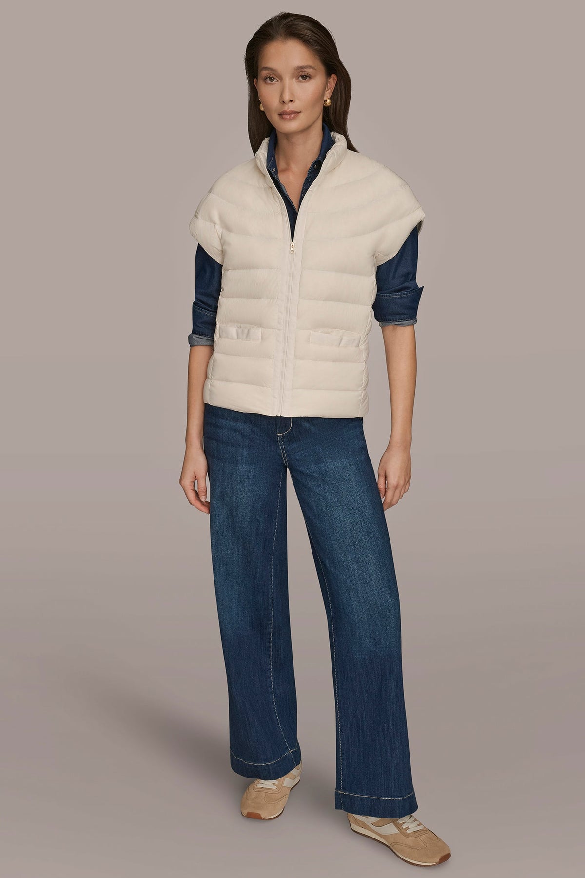 CAP SLEEVE PUFFER VEST - CREAM