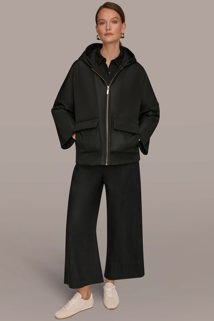 HOODED LIGHT QUILT JACKET - Black