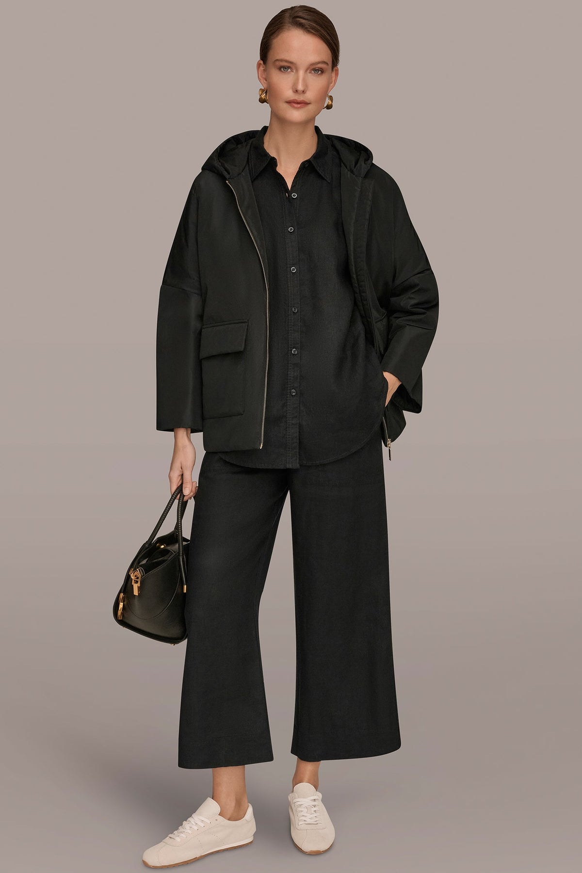 HOODED LIGHT QUILT JACKET - Black
