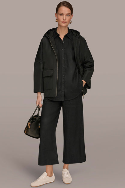 HOODED LIGHT QUILT JACKET - Black