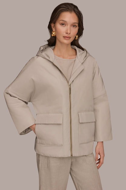 HOODED LIGHT QUILT JACKET - Tuscan Grey