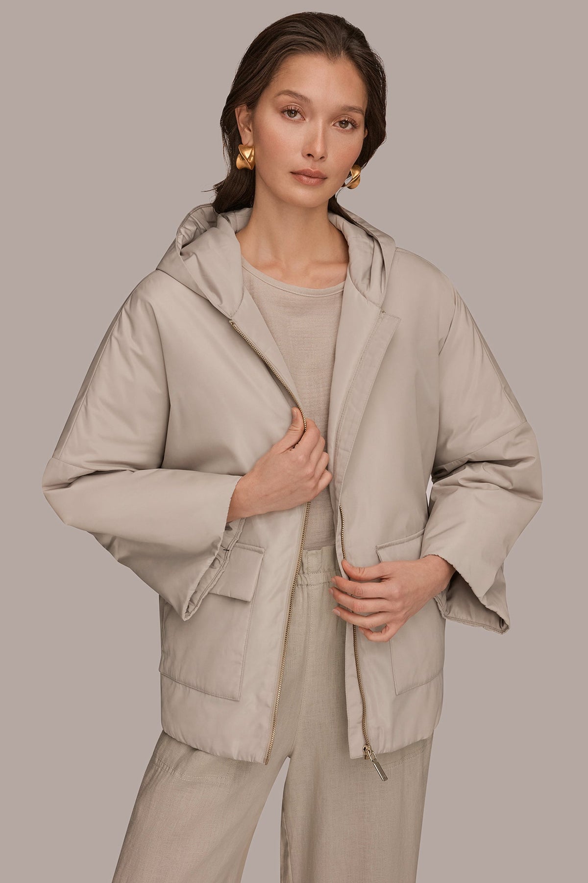 HOODED LIGHT QUILT JACKET - Tuscan Grey