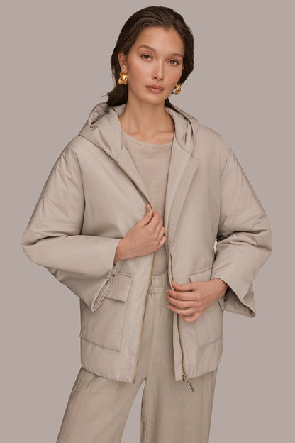 HOODED LIGHT QUILT JACKET - Tuscan Grey
