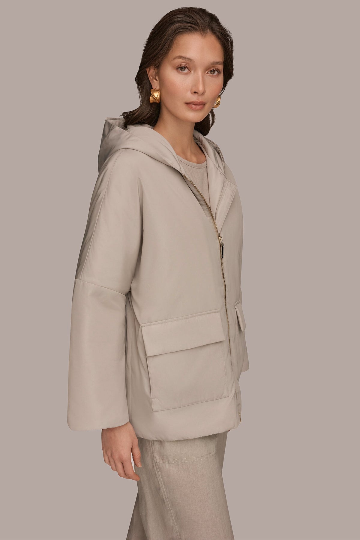 HOODED LIGHT QUILT JACKET - Tuscan Grey