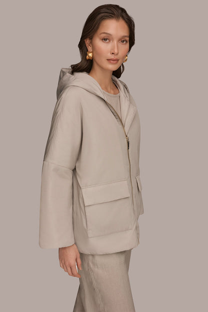 HOODED LIGHT QUILT JACKET - Tuscan Grey