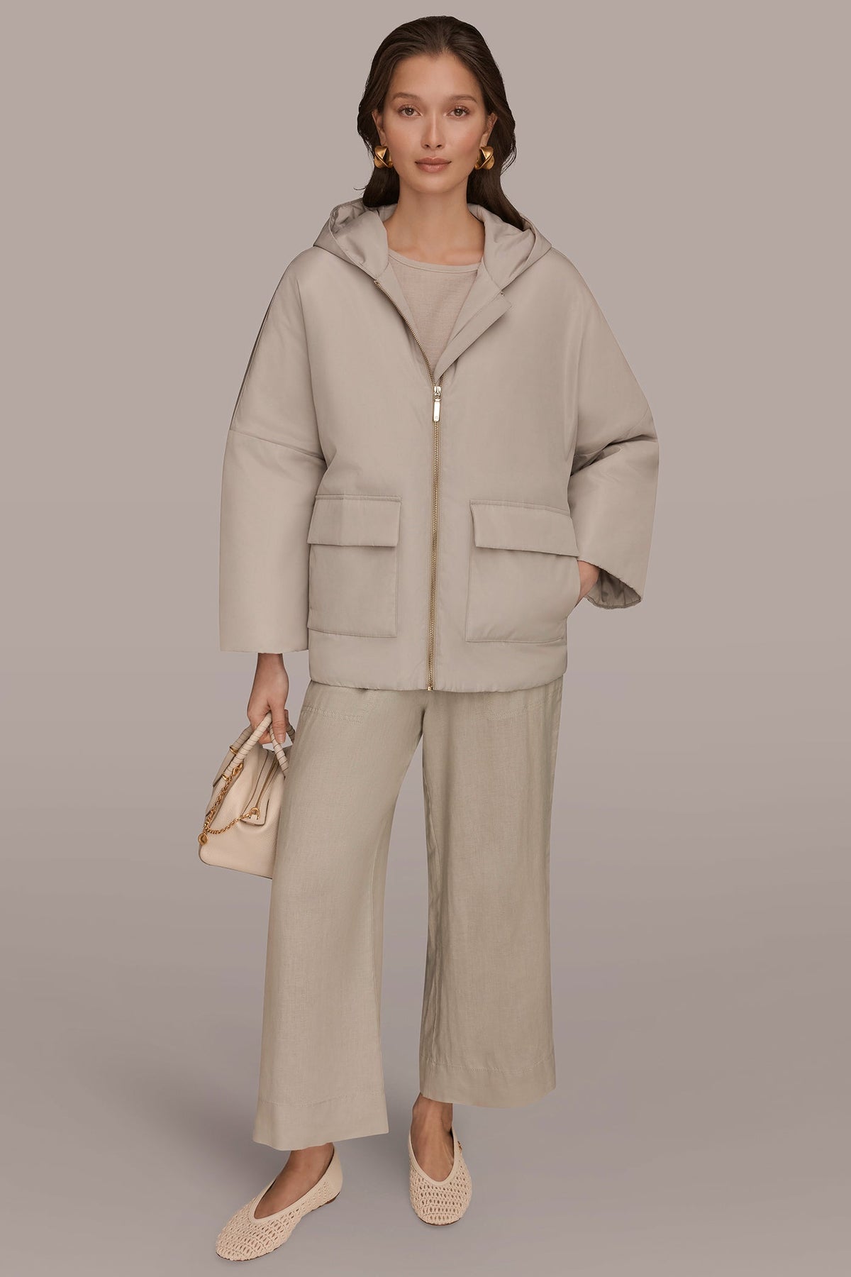 HOODED LIGHT QUILT JACKET - Tuscan Grey