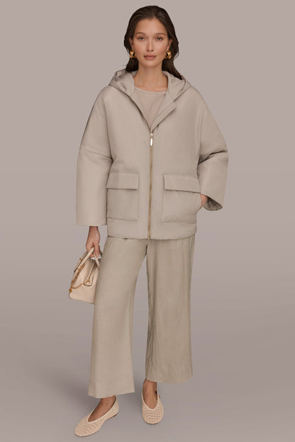 HOODED LIGHT QUILT JACKET - Tuscan Grey