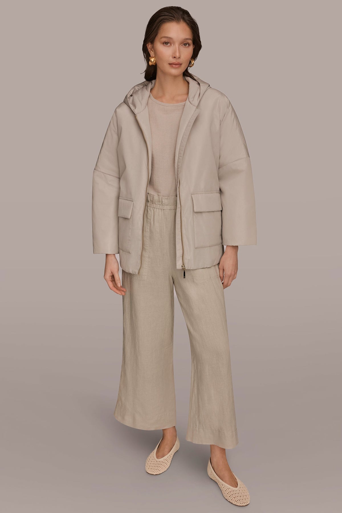 HOODED LIGHT QUILT JACKET - Tuscan Grey
