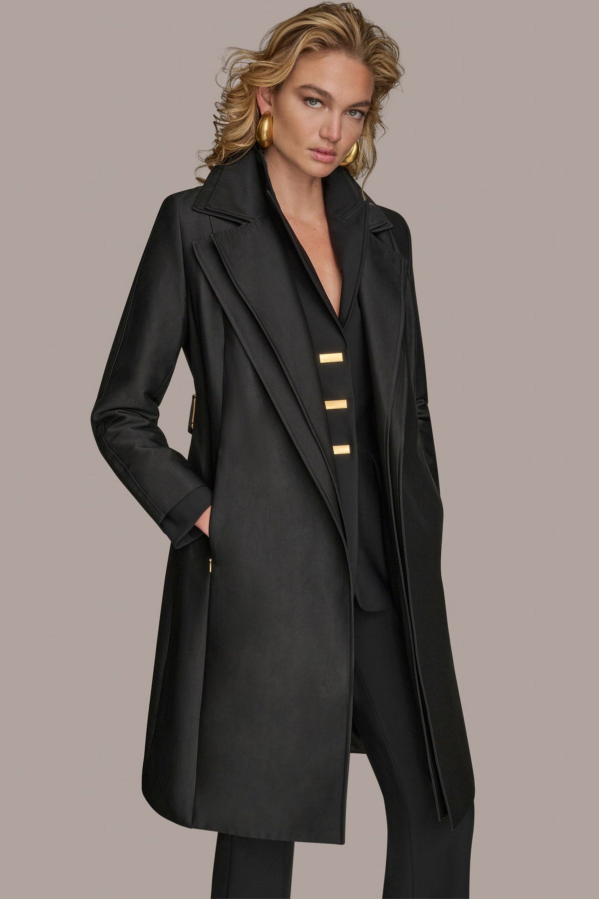 DOUBLE COLLAR TRENCH - Black