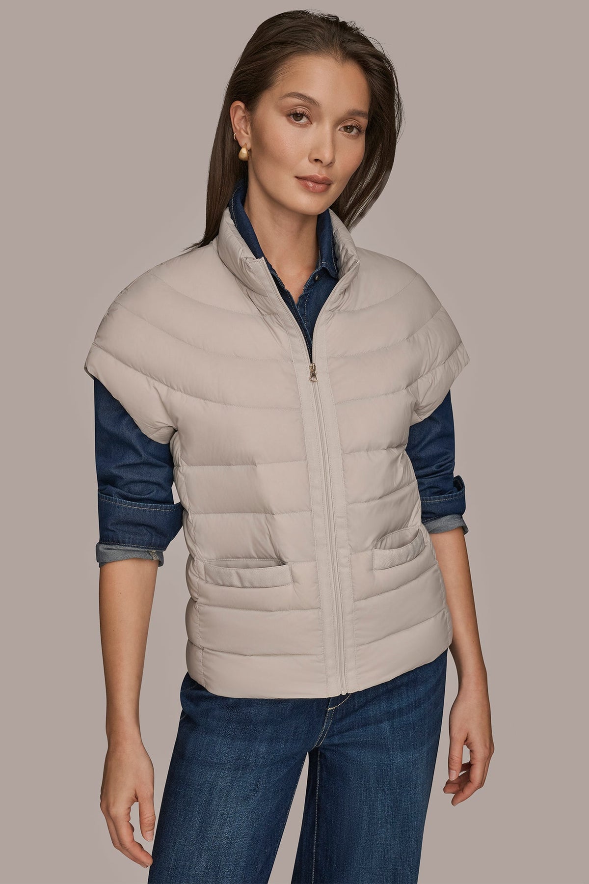 CAP SLEEVE PUFFER VEST - VAPOR