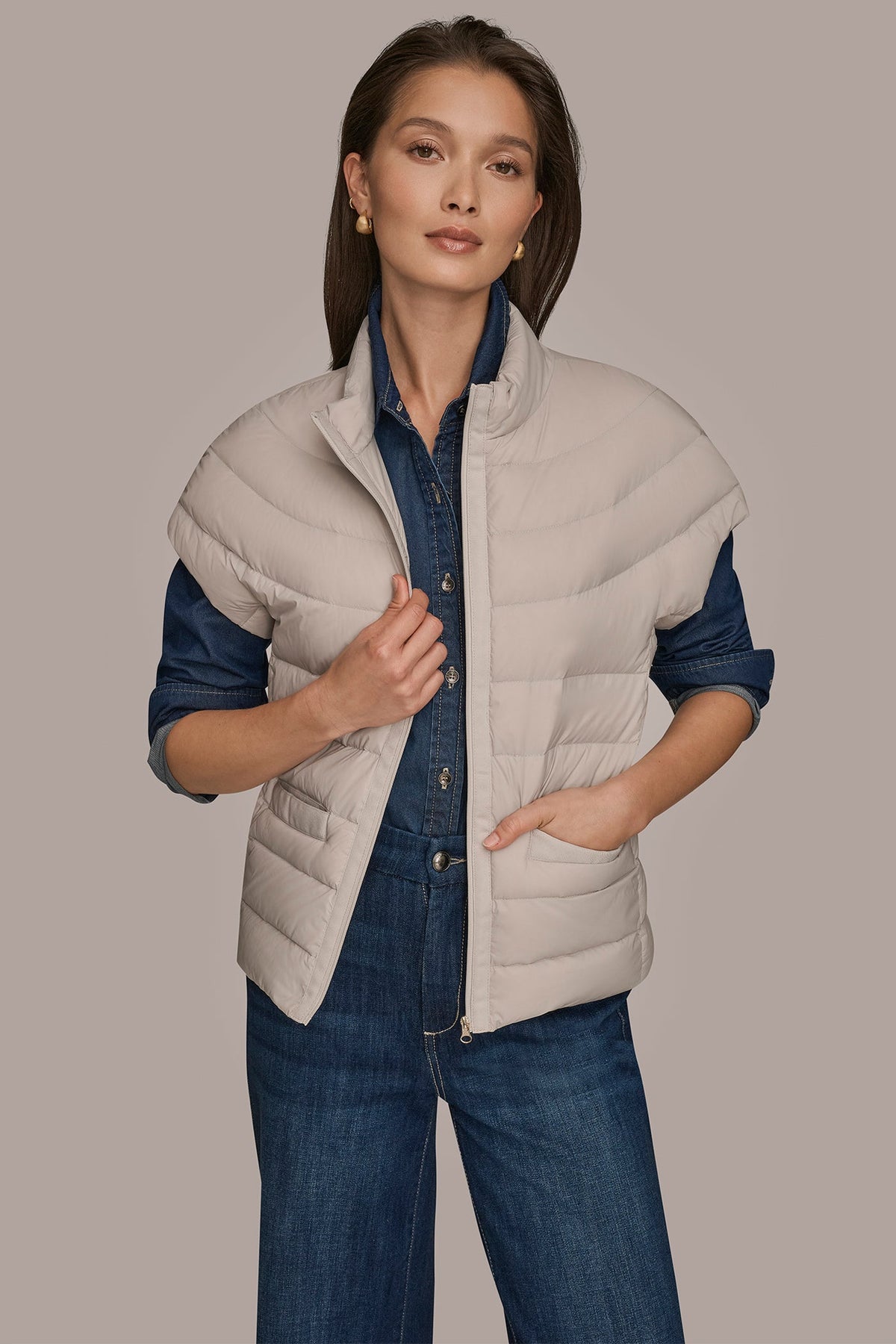 CAP SLEEVE PUFFER VEST - VAPOR