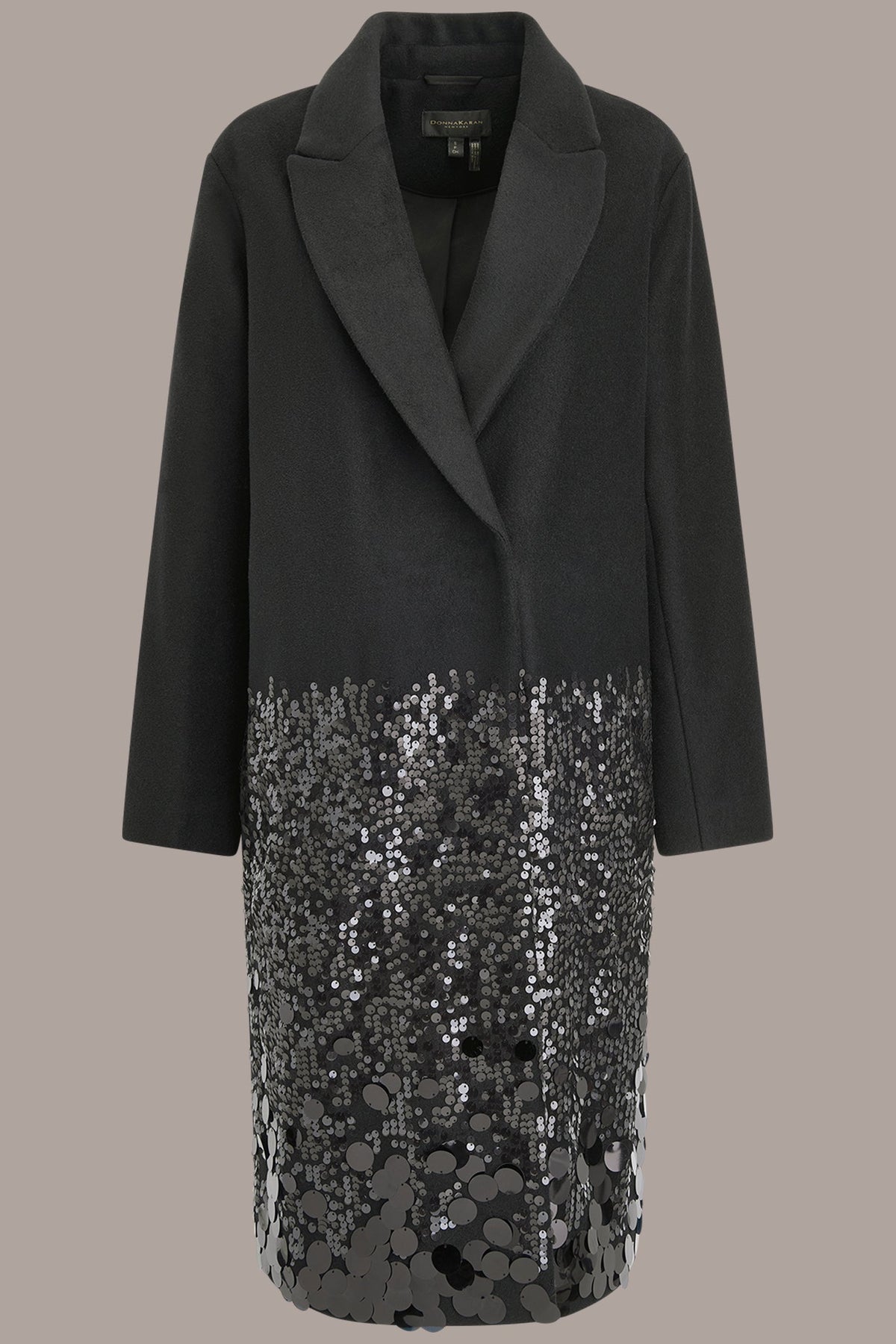 LONG SEQUIN WOOL-BLEND COAT - Black