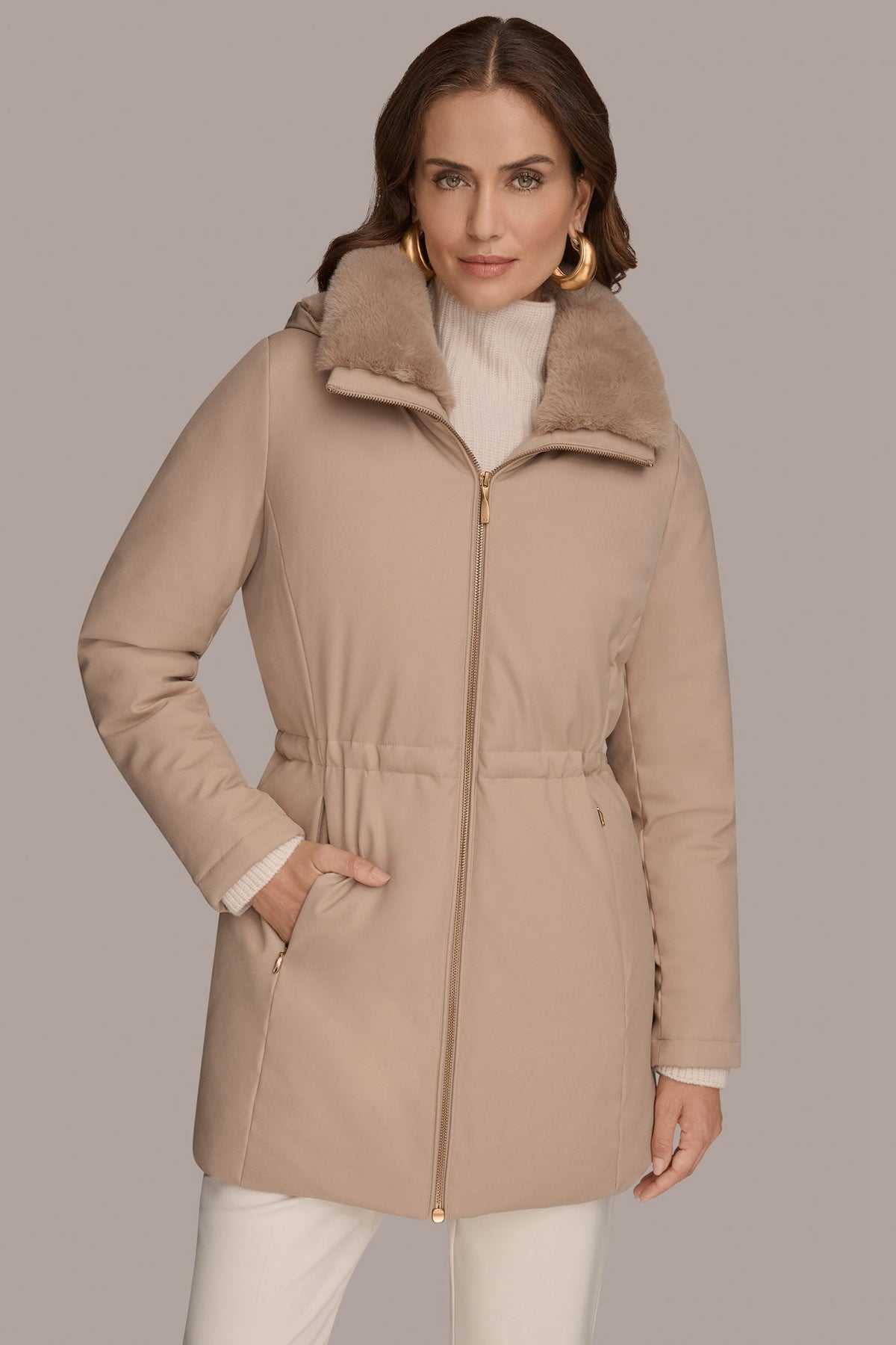 FAUX FUR LINED PUFFER - Barley