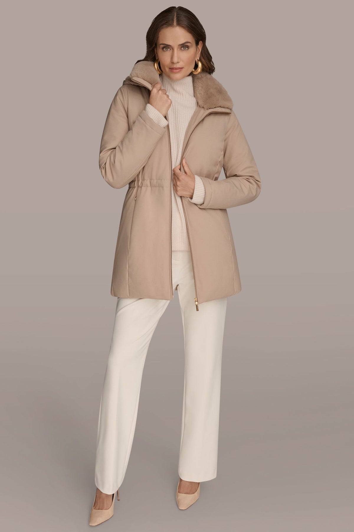 FAUX FUR LINED PUFFER - Barley